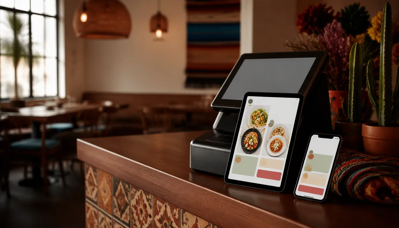 Código QR de menú digital sobre la mesa de un restaurante