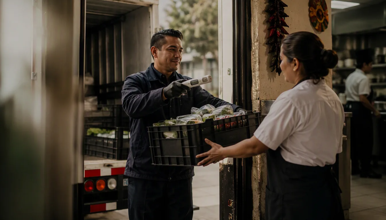 Termómetro digital midiendo la temperatura de pescado fresco en la recepción de un restaurante