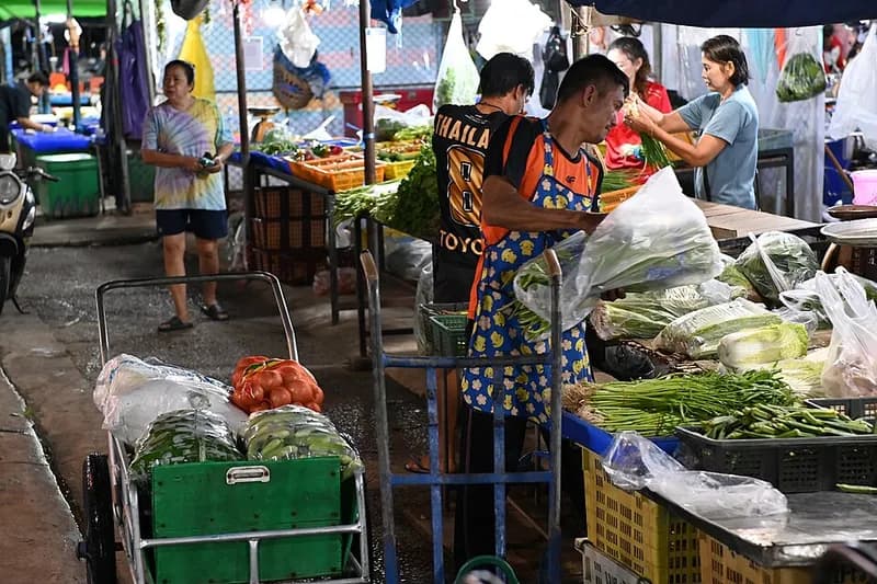 Verduras frescas apiladas en un mercado de abastos