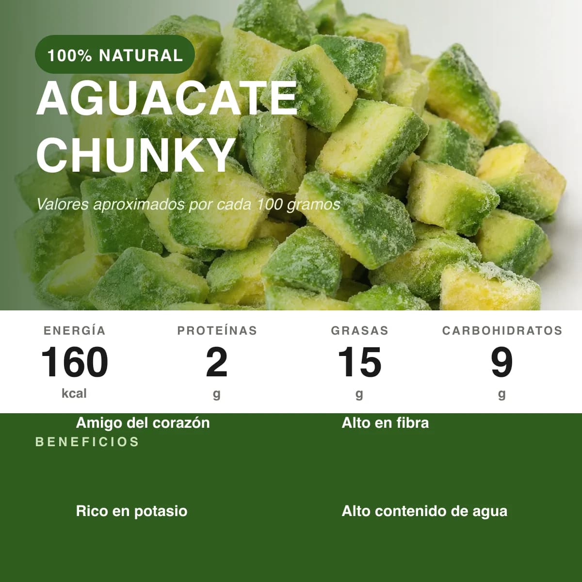 Aguacate chunky (caja 7.264 kg, 8/2 lb) - vista 2